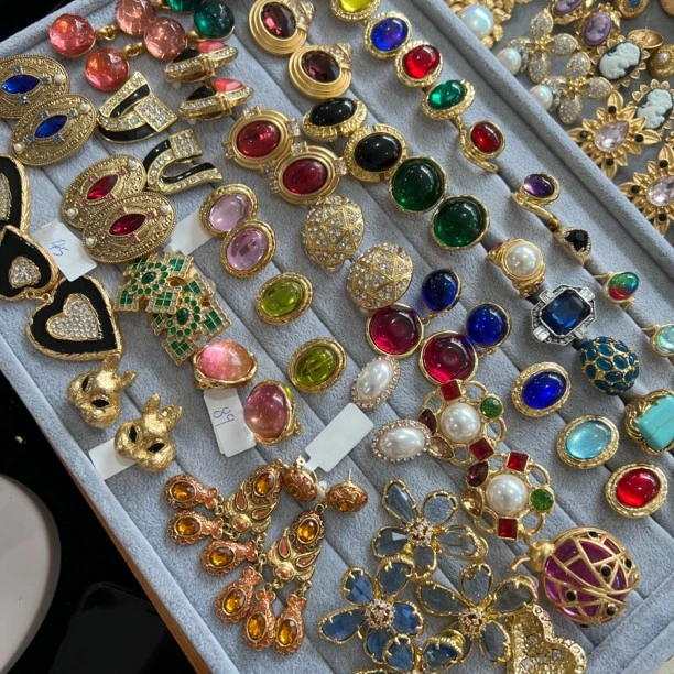 锌合金玻璃耳饰 中古vintage 琉璃耳钉耳夹百搭时尚复古耳钉