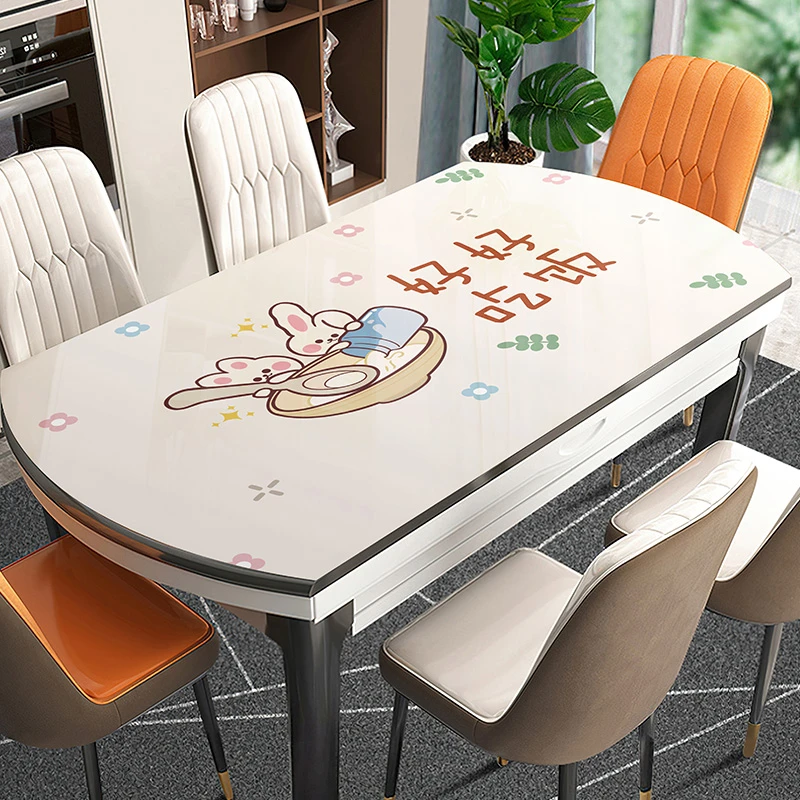 椭圆形餐桌垫免洗防水防油防烫轻奢高级感PVC软玻璃折叠圆桌桌布