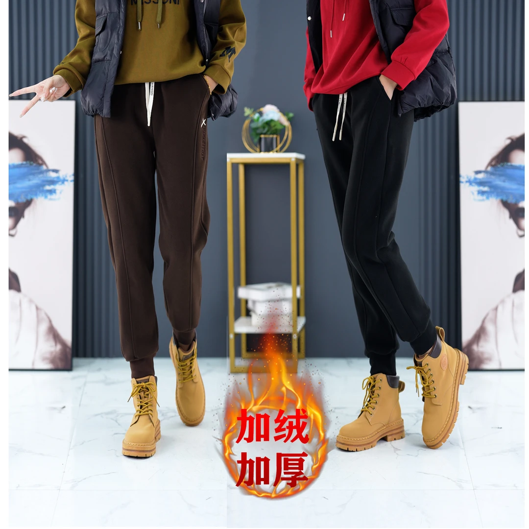 【男女同款】加绒加厚沐丝绒十级防风高腰宽松束脚时尚显瘦休闲卫裤