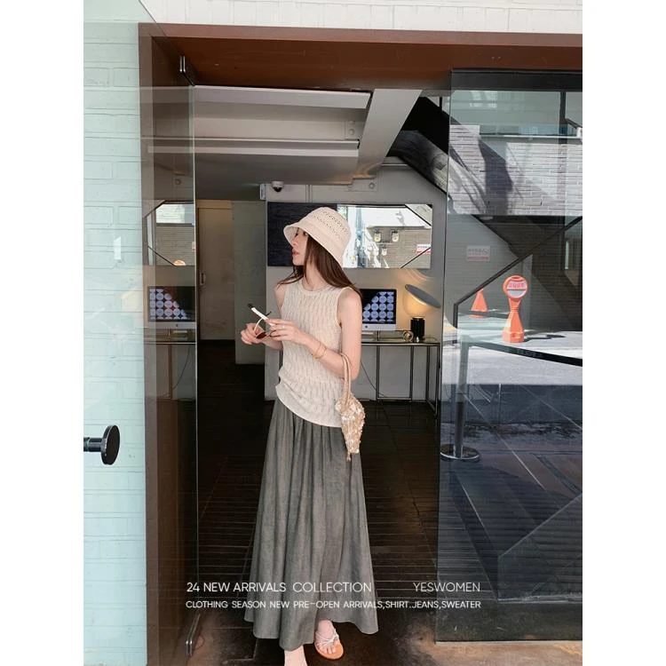 YESWOMEN 夏日来信·亚麻纱肌理感上衣水墨纹理半裙套装XY704