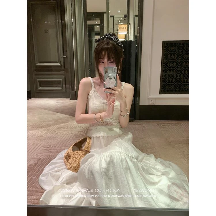 YESWOMEN 后海沙滩裙·毛织背心拼大摆裙假两件XY7343D3464