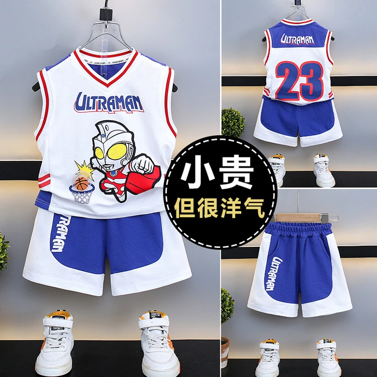 奥特曼衣服男童背心套装炸街时髦宝宝夏季无袖运动儿童夏装男孩潮