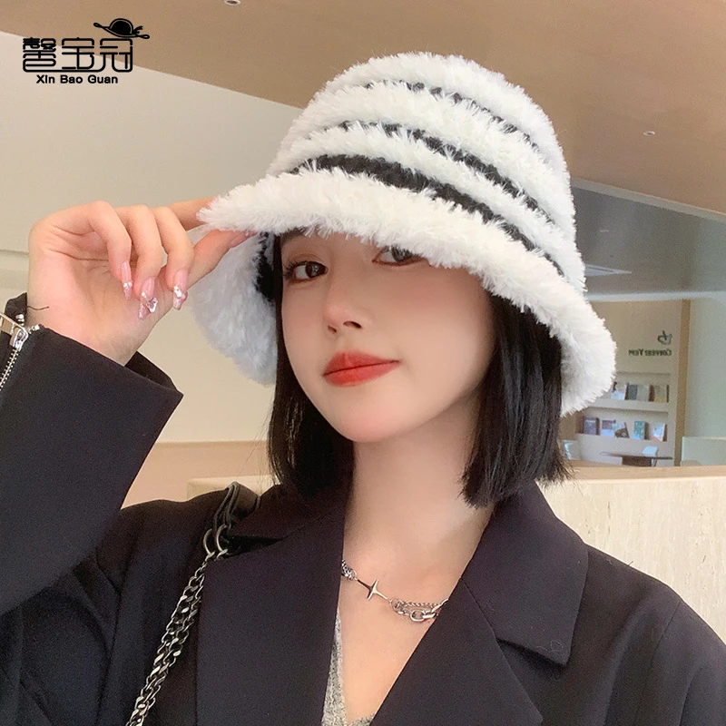 秋冬季毛绒帽子女针织水桶渔夫帽韩版显脸小日系网红百搭盆帽时尚