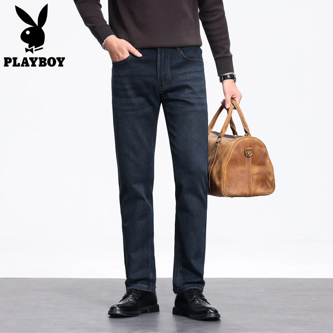花花公子2025春季新款男士裤子舒适百搭牛仔裤显腿长加厚保暖长裤