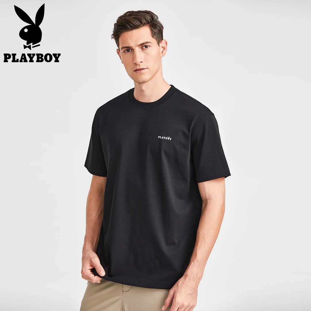 花花公子潮流T恤夏季男士微阔短袖新疆棉圆领速干透气户外休闲男