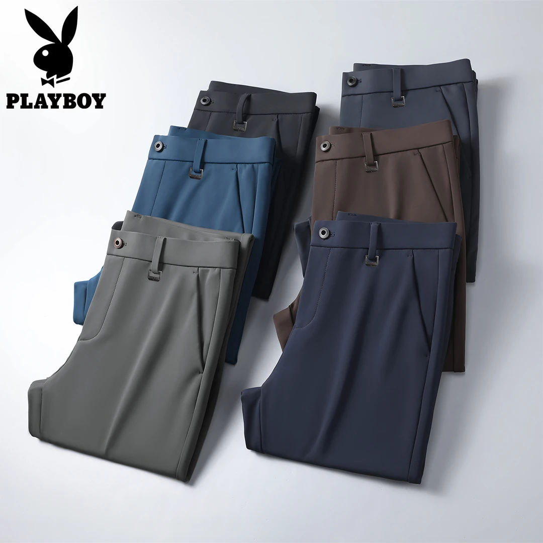 花花公子春季新款男士休闲裤针织牛奶丝厚款长裤直筒宽松弹力西裤