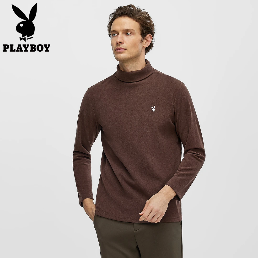 花花公子2025春季新款男士休闲净色高领长袖德绒打底衫保暖内搭男