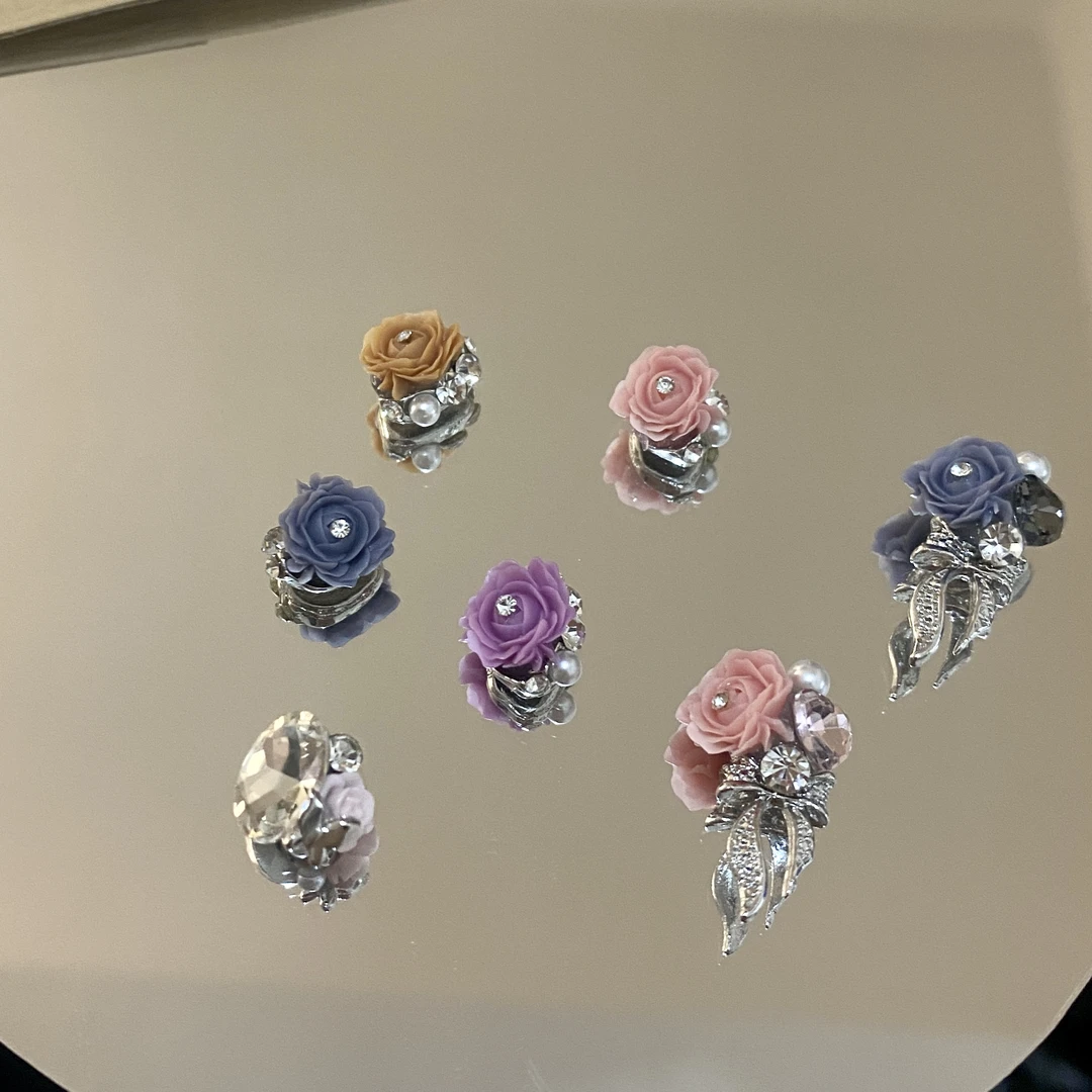 (玫瑰花堆钻）新款成品合金花花复古月季花蝴蝶结钻球 指甲饰品钻