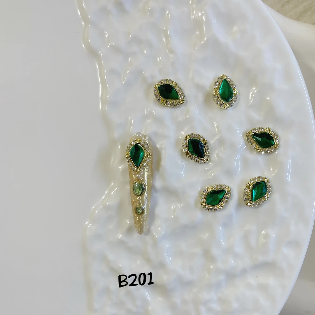 合金猫眼石美甲饰品网红日系复古宫廷框宝石平底钻珍珠指甲装饰