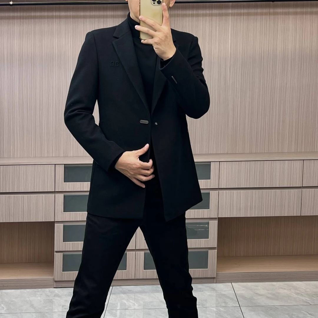 今晨优品-秋冬简约轻奢雅痞商务一粒扣羊毛大衣经典百搭9051