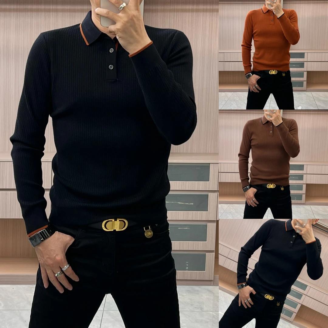 今晨优品-秋冬男士加厚针织翻领休闲长袖Polo衫保暖百搭时尚6668