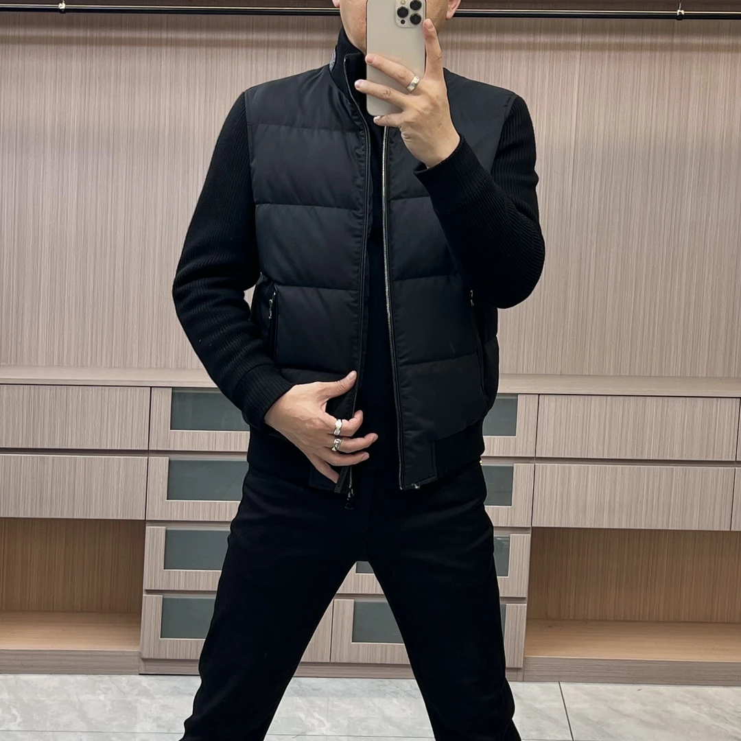 今晨优品-24冬男士简约定制羊毛面料针织弹力袖羽绒夹克外套719