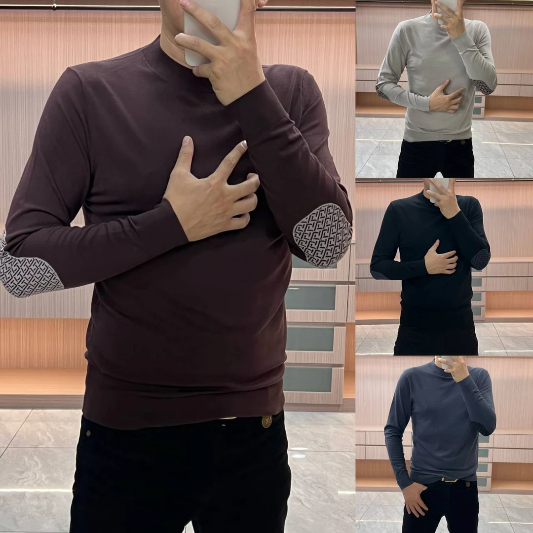 今晨优品-男士春季新款针织长袖圆领商务休闲打底衫柔软弹力3772