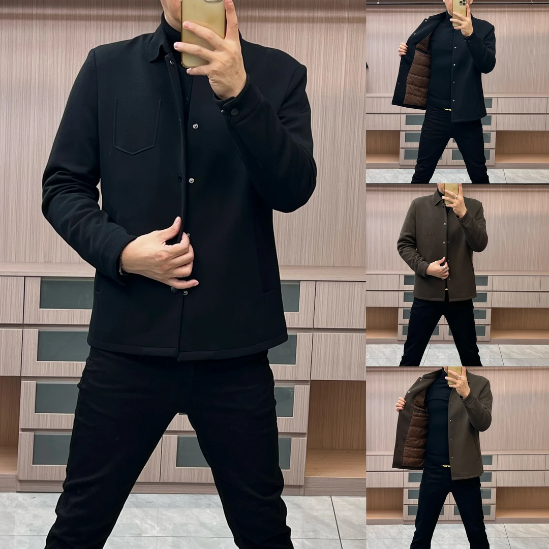 今晨优品-冬季男士简约商务净版针织鹅绒休闲夹克外套面料柔软571