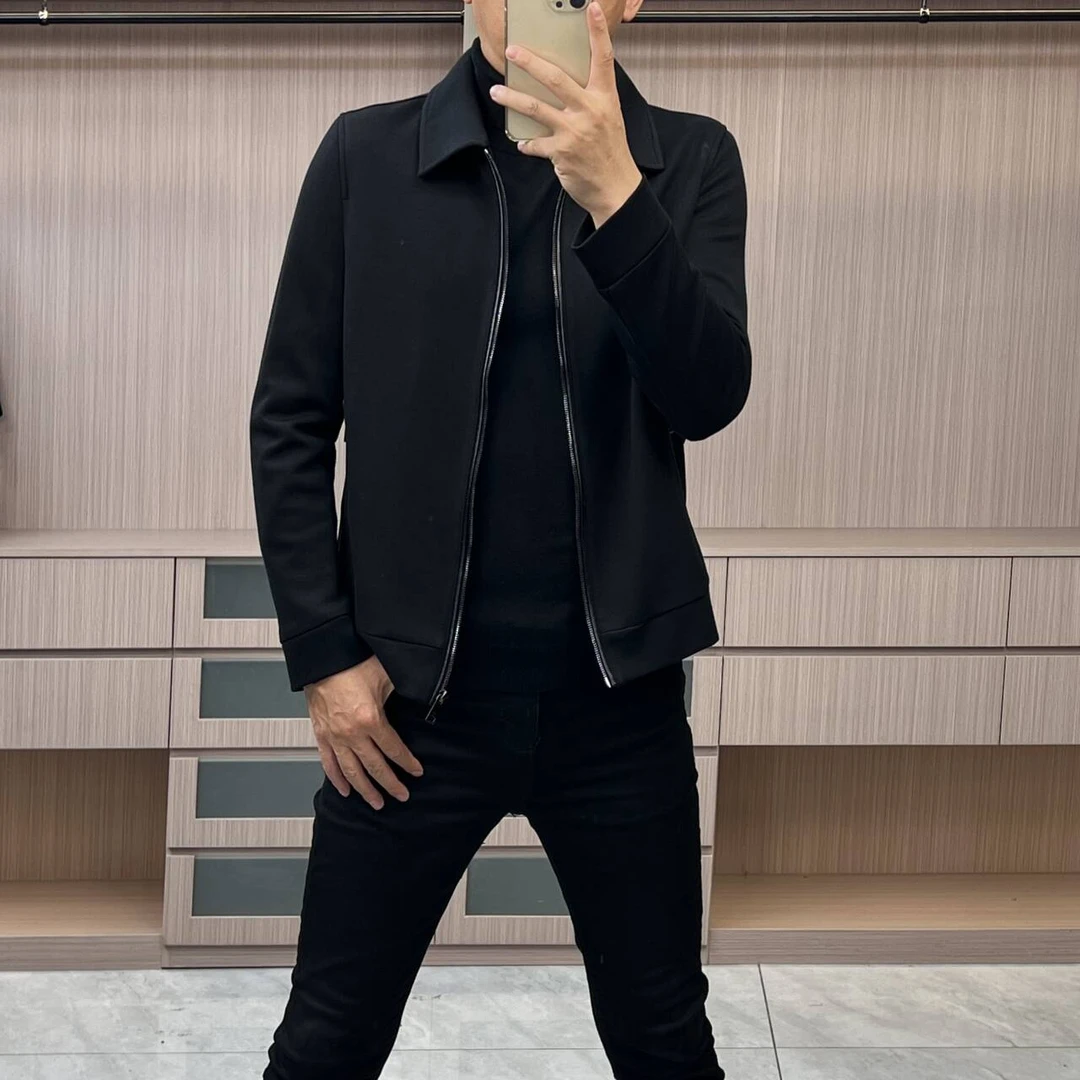 今晨优品-秋冬轻奢雅痞净版翻领拉链羊毛针织夹克外套6304