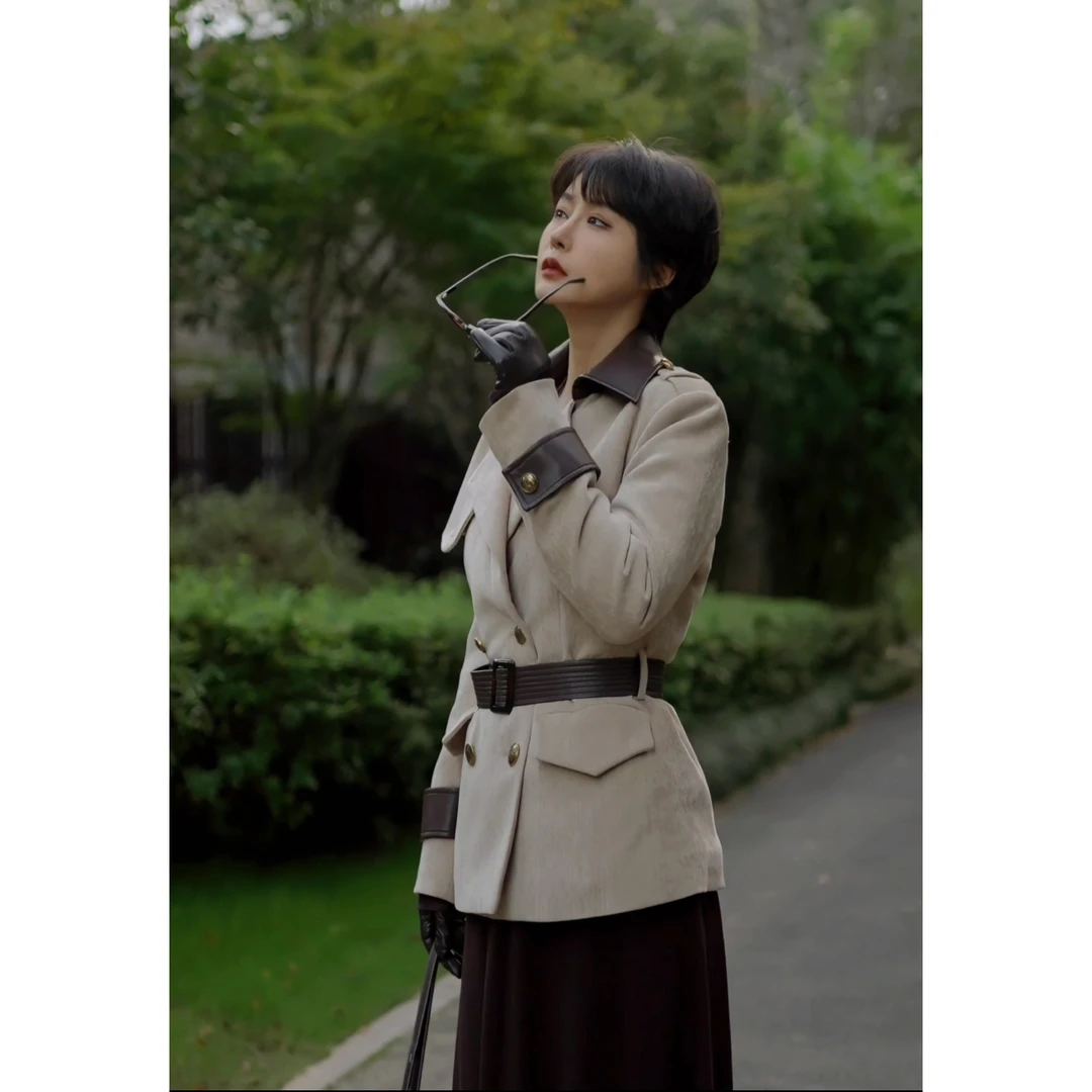 【苏黎世】高级的老钱风配色90白鹅绒气质拼皮冬季鹅绒服中长款风衣