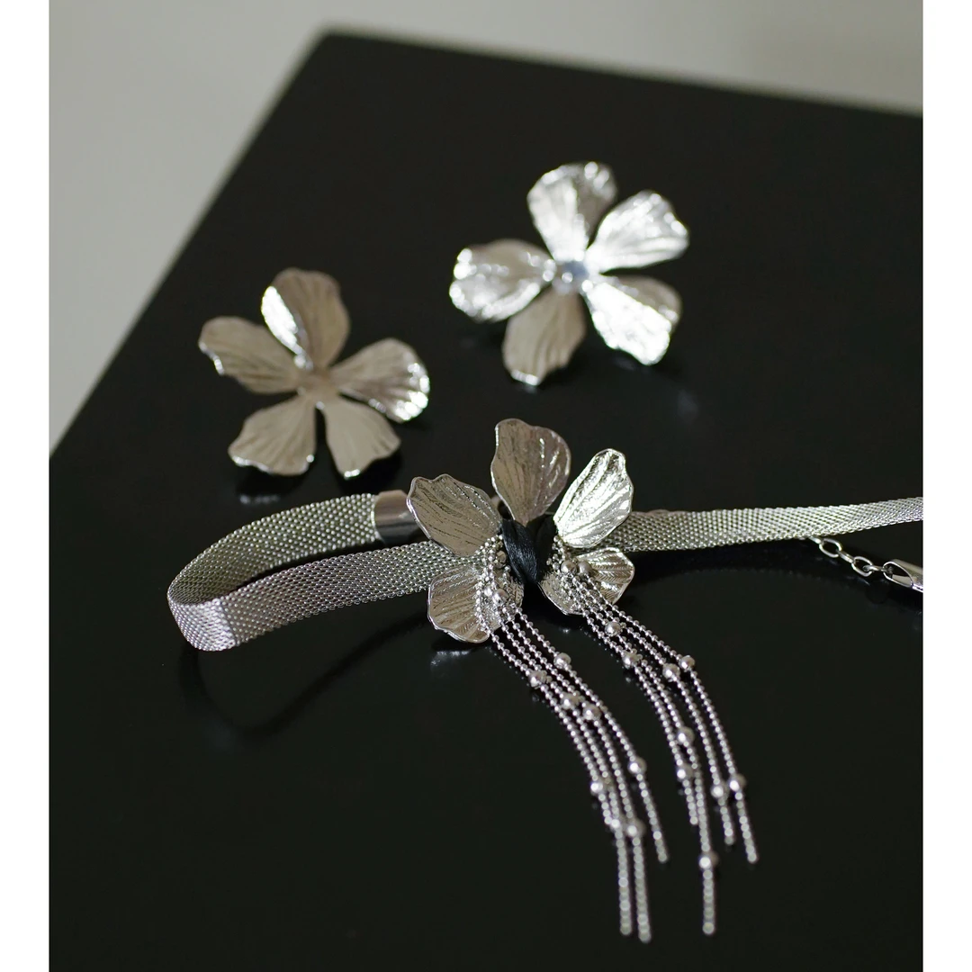 铜合金耳饰 【醉枝】艺术感小众设计镀真金独特流苏项链耳钉耳饰