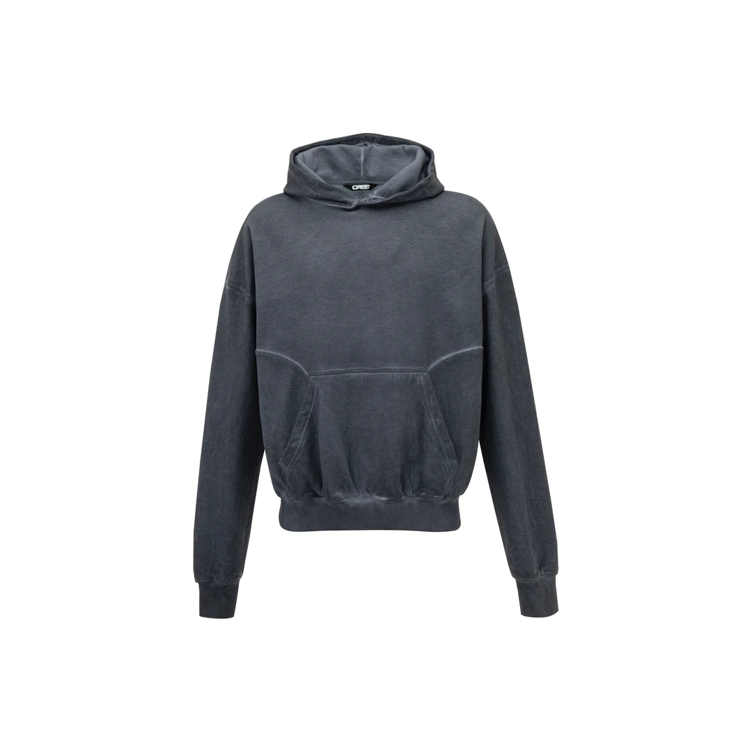 OASIS “破茧”弧形裁片拼接华夫格纯棉加绒卫衣连帽套头水洗染色