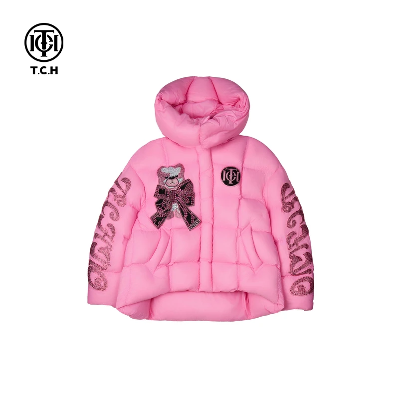 TCH已下架服饰店播蝴蝶结小熊烫钻可拆卸帽加厚保暖羽绒服T72D198