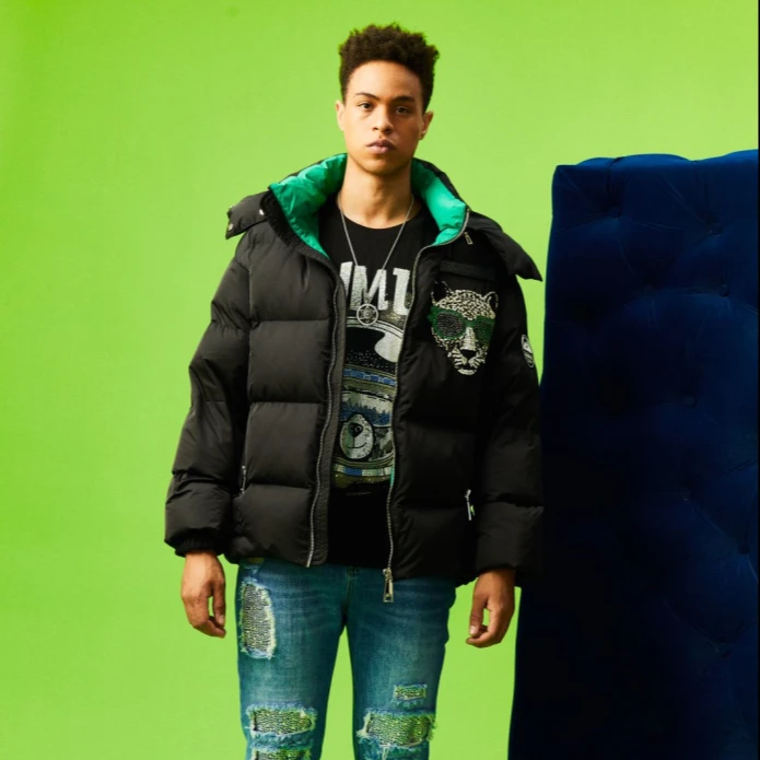 TCH服饰店播-豹头冬时尚休闲情侣【热力感】黑色羽绒服T66D198070