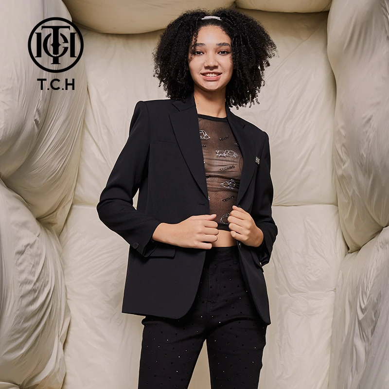 TCH服饰店-通勤修身气质显瘦纯黑西服外套T69C046001