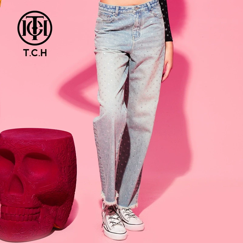 TCH服饰店播-清新可爱显瘦直筒蓝色牛仔裤T69C208008