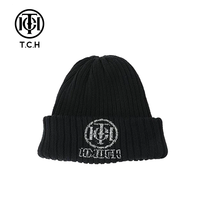 石景山TCH烫钻时尚黑色针织帽T69D416002