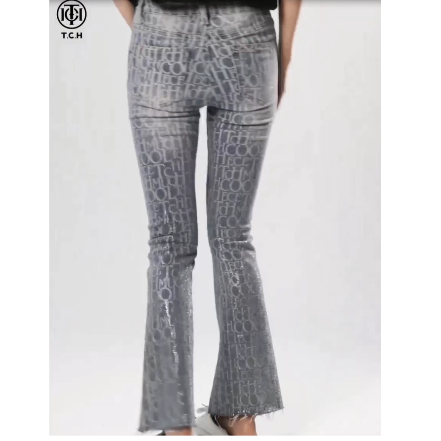 重庆-TCH老花提花LOGO满天星蓝色牛仔裤T72C208012