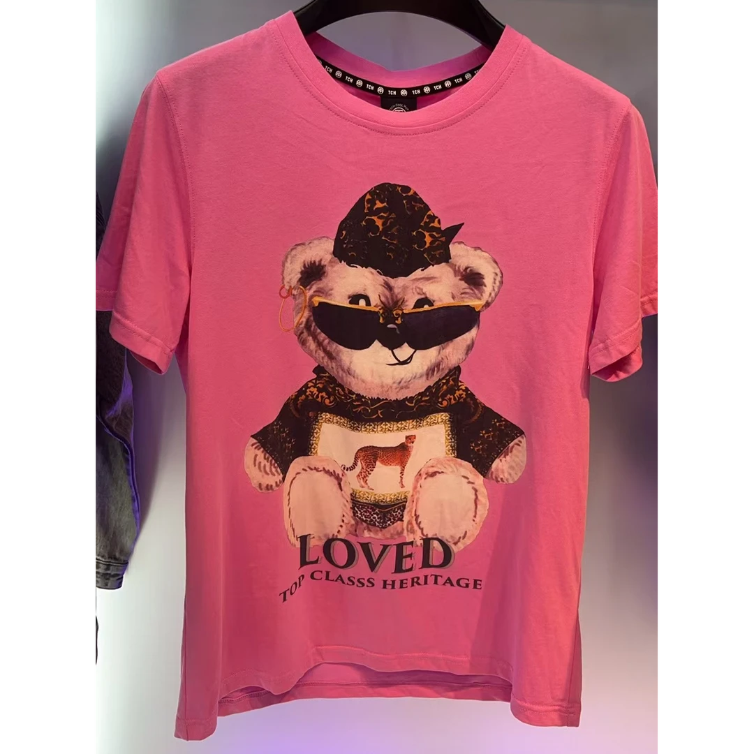 TCH服饰店播-潮牌小熊字母墨镜酷酷短T恤女T21310C6032