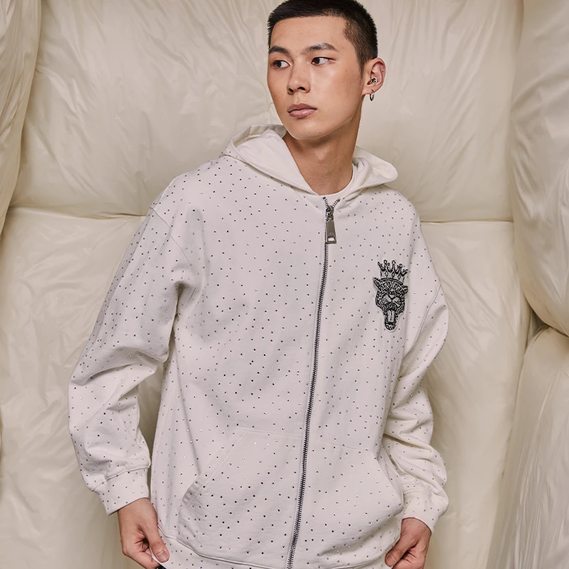 石景山TCH满钻系列皇冠豹运动白色拉链衫T69D176017