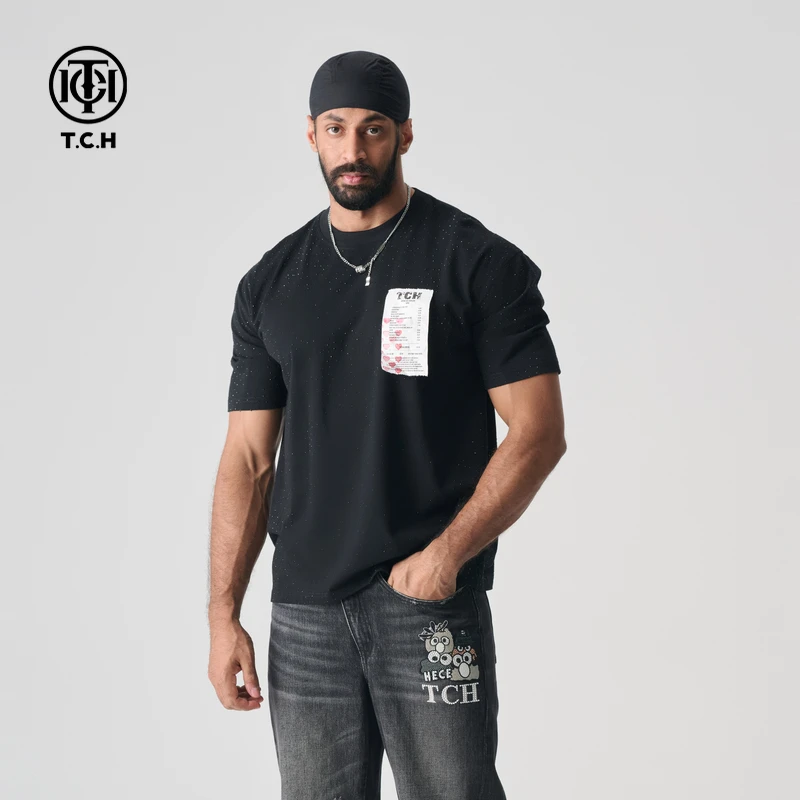 TCH服饰店播-TCH2025夏黑色T恤男半袖女轻奢T72B106008