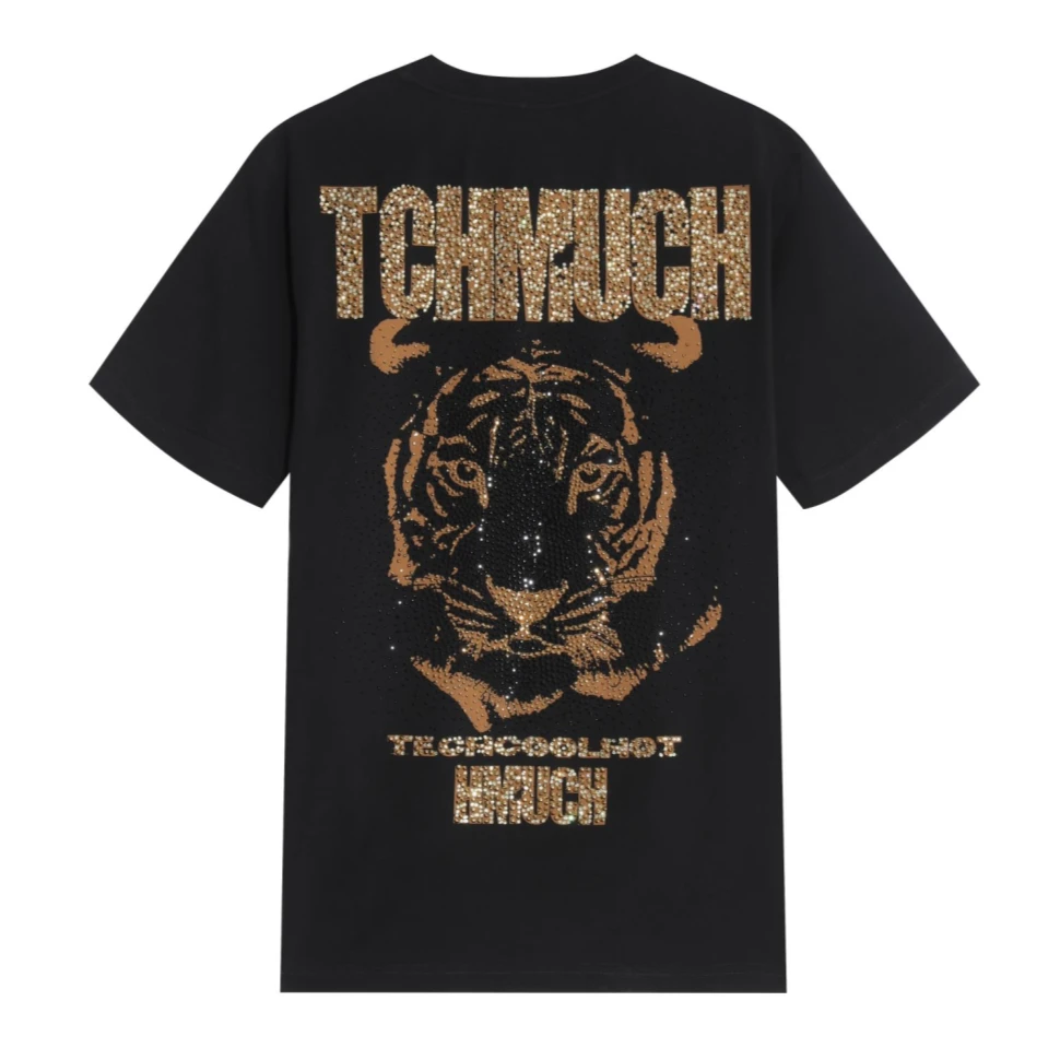 TCH老虎烫金钻圆领黑色T恤男女同款T66B106016