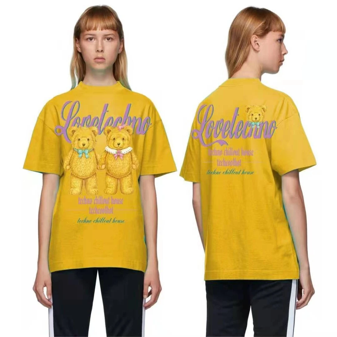 重庆-TCH烫钻情侣熊印花黄色圆领春夏T恤男女同款T21110C3121
