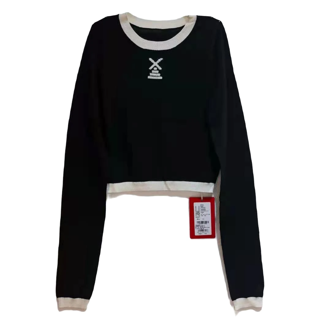 TCH服饰店播拼接百搭修身绵羊毛黑色针织衫S69D098017