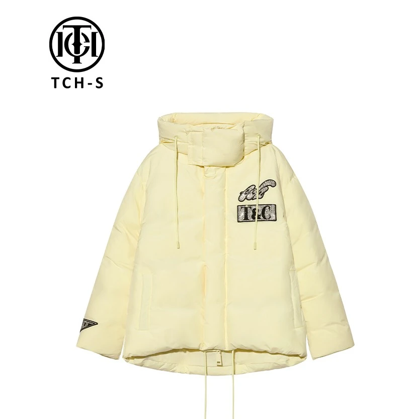 TCH服饰店播-烫钻黄色百搭连帽短款羽绒服S69D198001