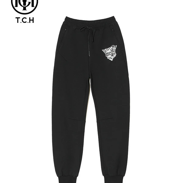 TCH服饰店播-黑色狼头简约刺绣银色满钻裤子T66A208127