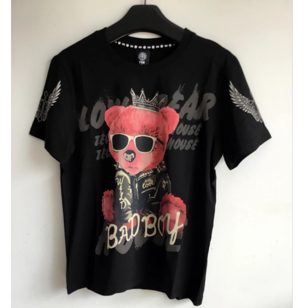 TCH服饰店播-潮牌字母酷酷范墨镜小熊T恤女T21310C6040