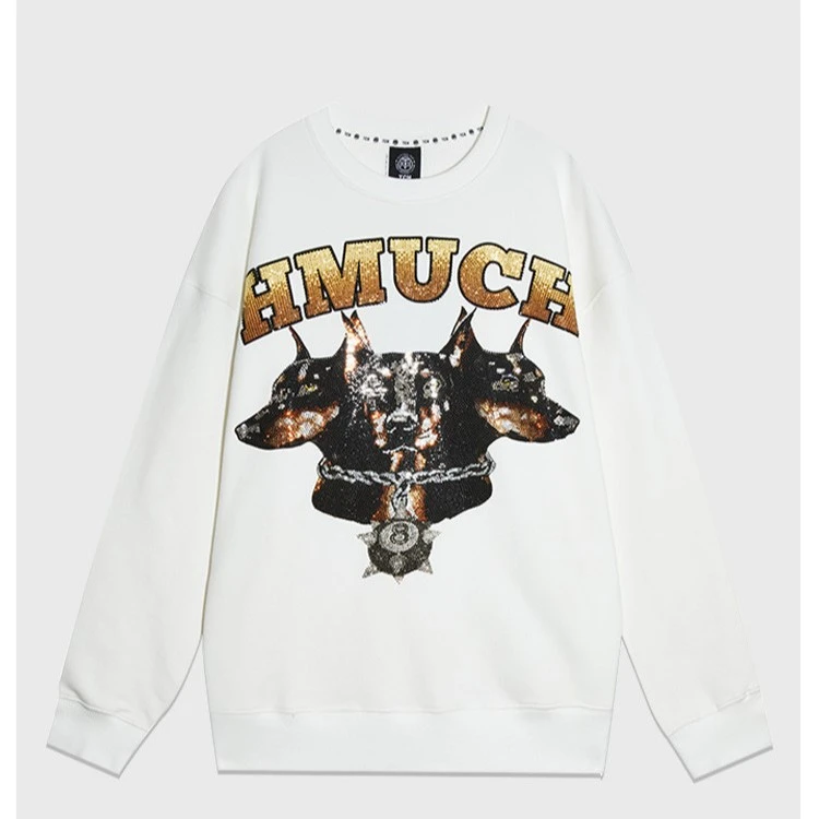 上海奉贤-三只狗相聚字母烫钻圆领套头卫衣T21111C6088