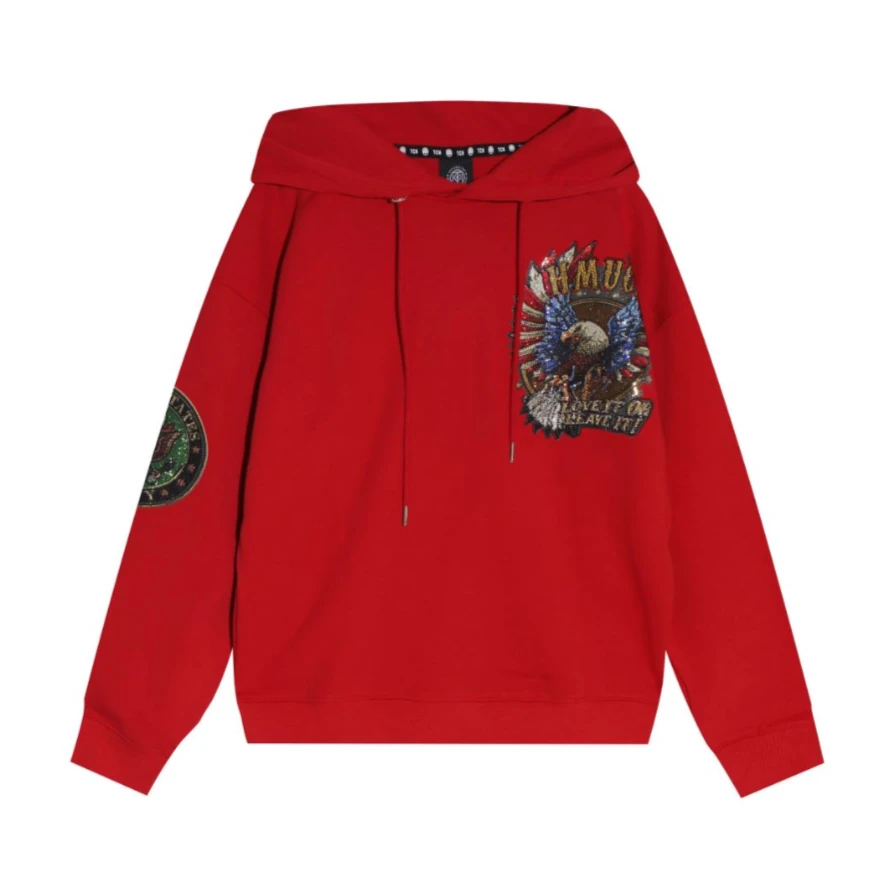 上海静安-TECHNO CHILLOUT HOUSE大鹰烫钻红色帽衫T21112C6035