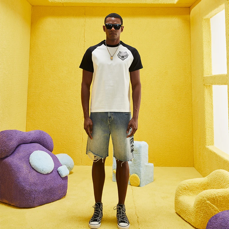 TCH服饰店播-潮牌23春夏新款黑白拼接圆领休闲T恤S69B106050A