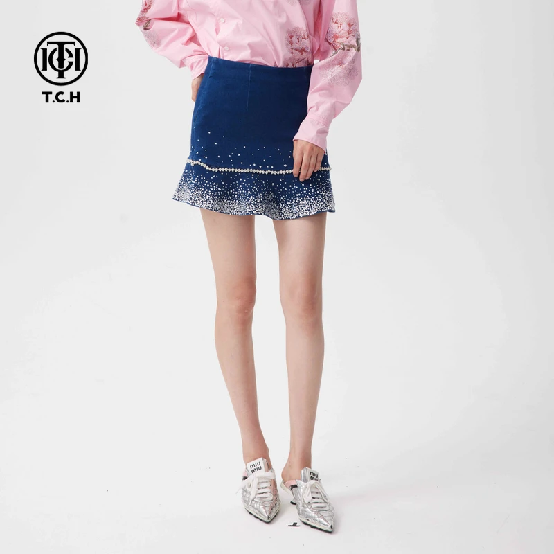 石景山TCH24秋季新款烫钻牛仔半裙设计感显瘦半身裙女T72C228012