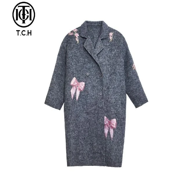 长安万达TCH服饰店播-潮牌时尚法式休闲蝴蝶结大衣女T72D286010