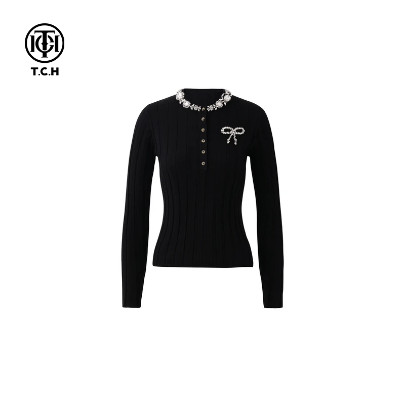 长安万达TCH24秋冬小香风气质镶钻针织衫女打底衫毛衣T72C098009