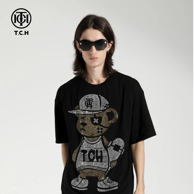 TCH服饰店播-小熊黑色T恤男女同款T21110C3098