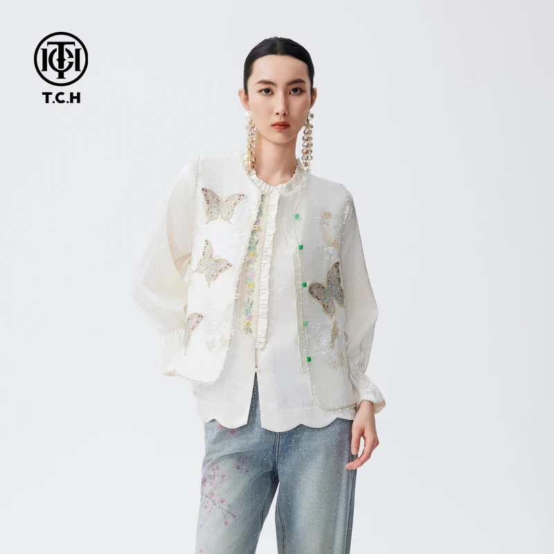 石景山万达TCH重工无袖马甲女新中式国风蝴蝶马夹外套T72C016023