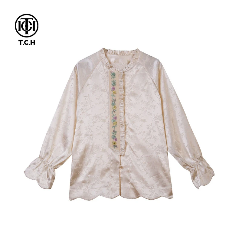 TCH服饰店播2025秋季新款提花新中式衬衫女风上衣外套T72C276167