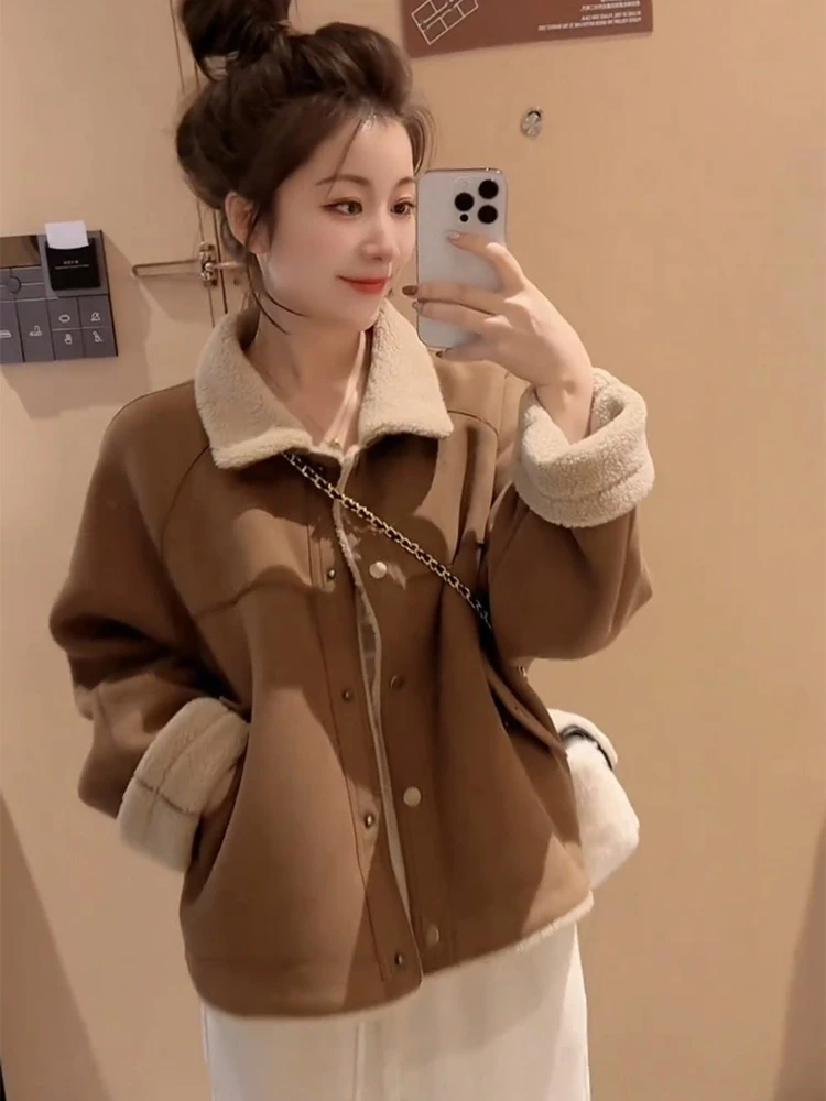 皮毛一体羊羔毛短款外套女秋冬季2024年新款爆款穿搭高级感羊羔绒