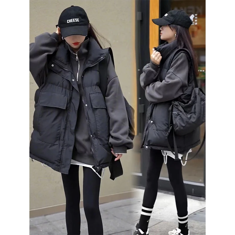 欧货大口袋棉马甲女中长款2024爆款立领休闲百搭保暖马夹坎肩潮