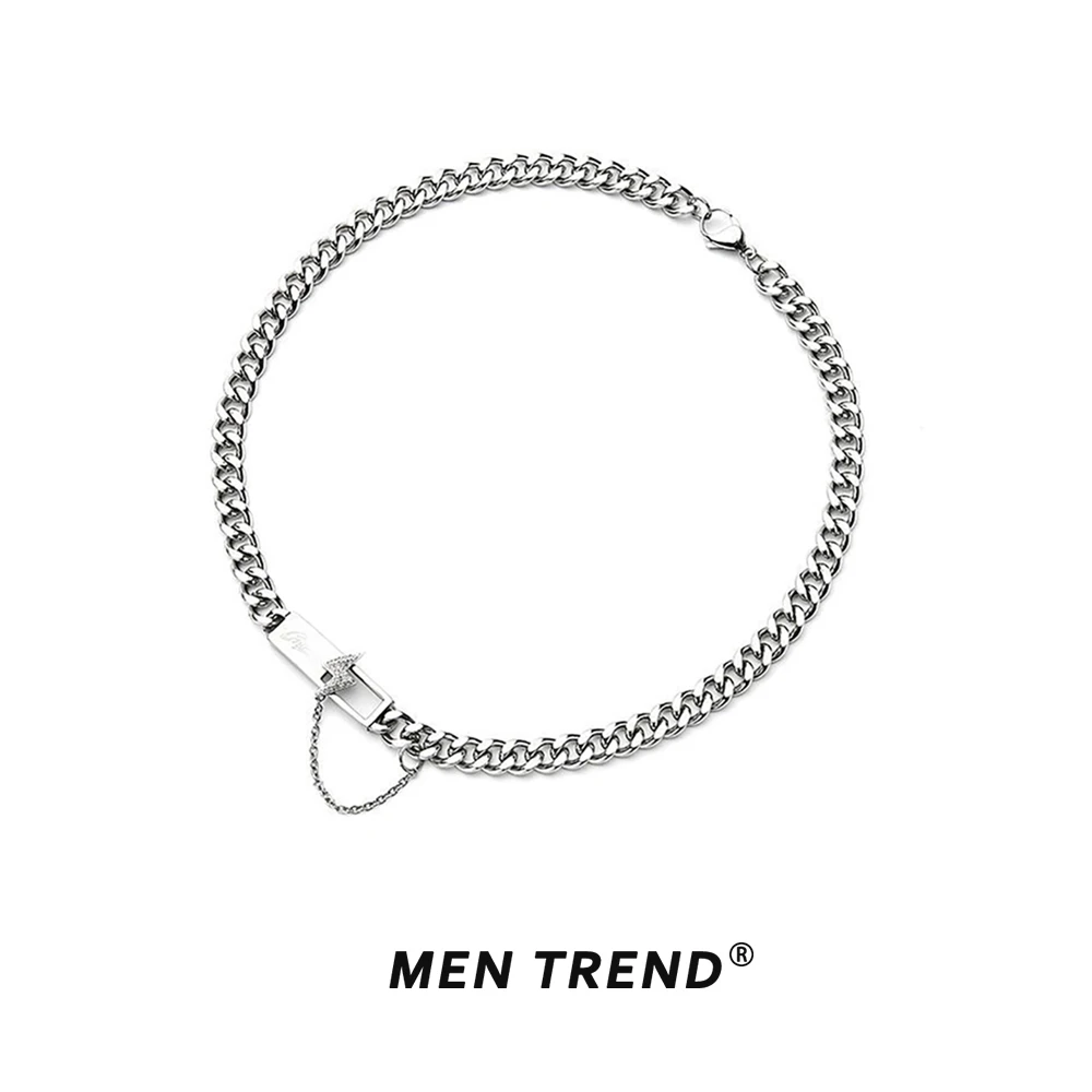 MEN TREND 不锈钢项链 潮牌闪电方牌项链男女嘻哈同款古巴链吊坠