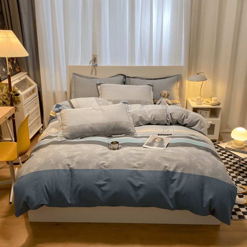 V/雅鹿全棉生态磨毛印花四件套轻奢简约学生亲肤加厚纯色宿舍单人